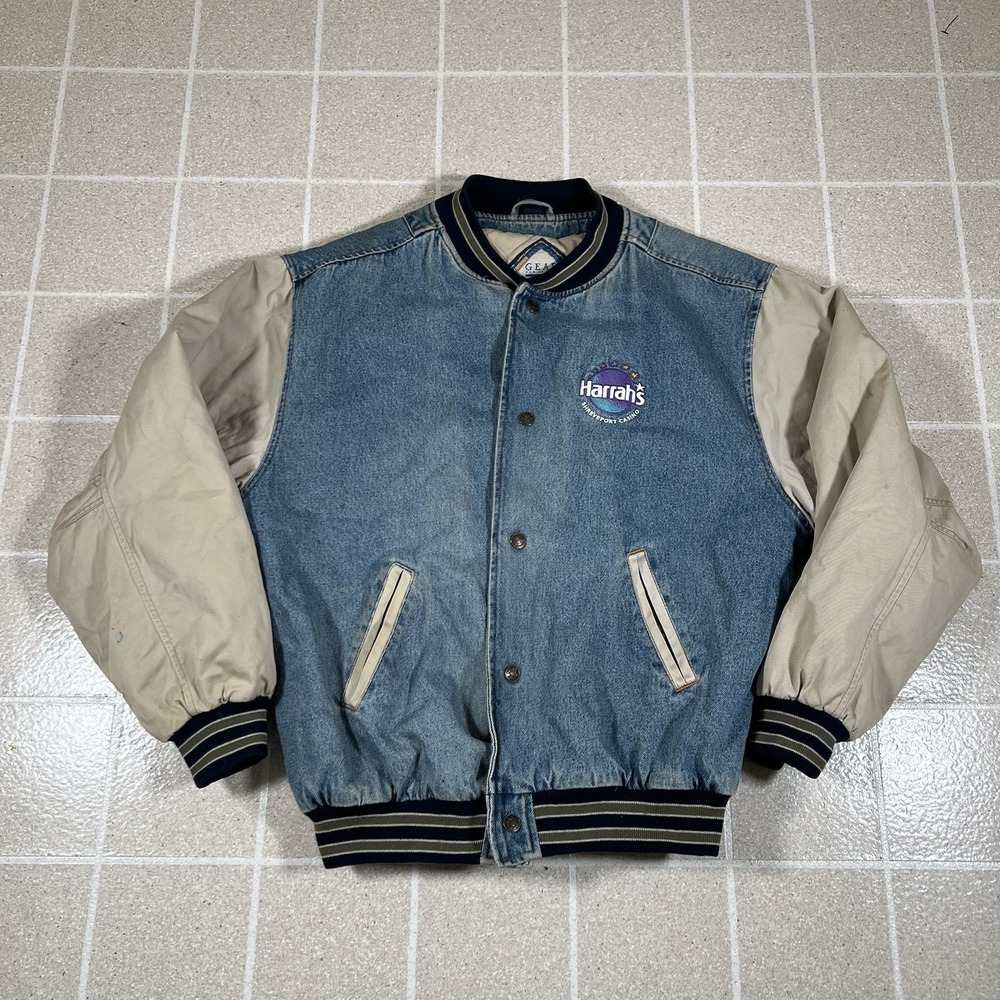 VTG Gear For Sports Harrah's Casino Denim Quilted Bomber Varisty Jacket Men's M